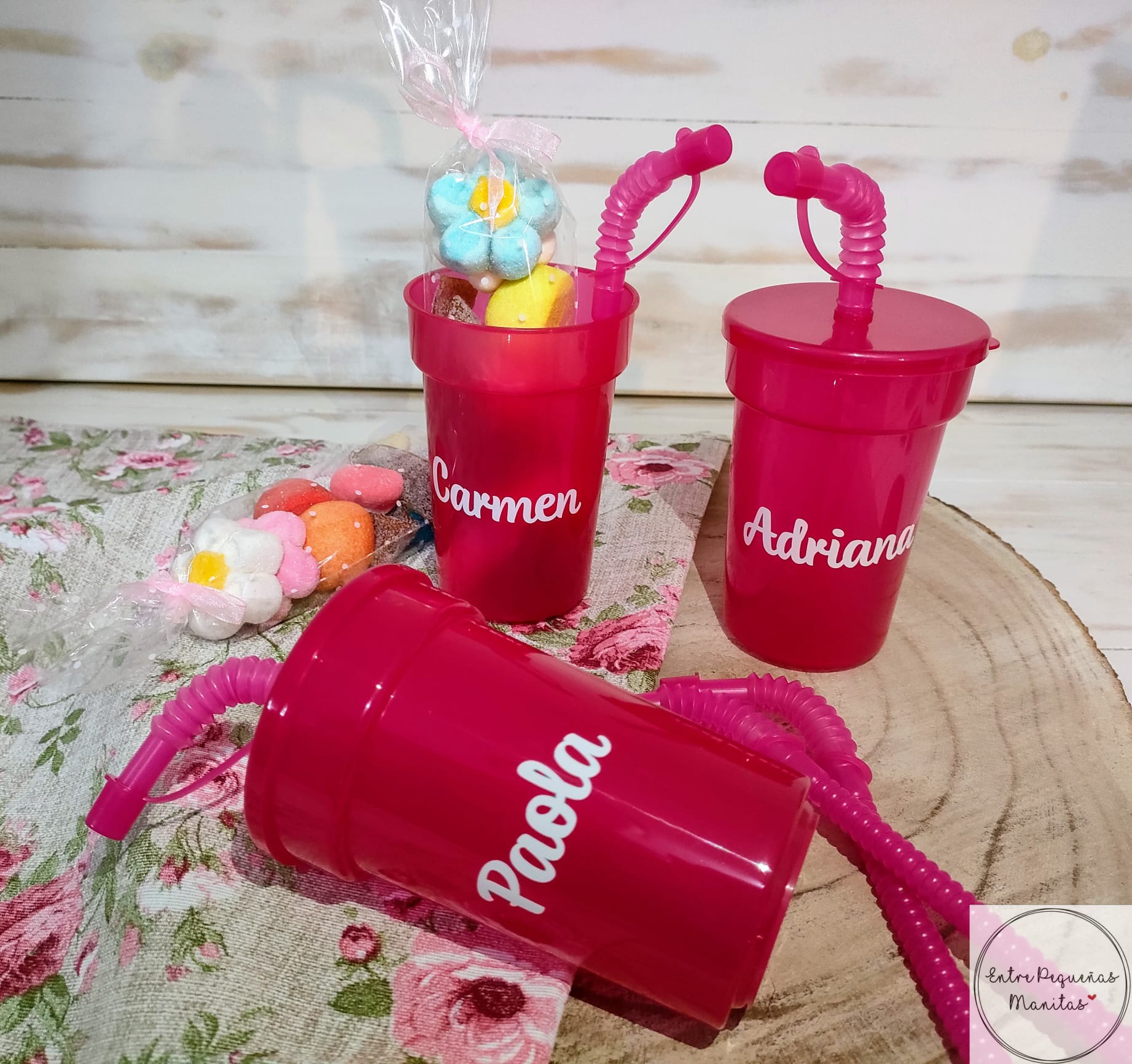 Vaso con pajita flexible personalizado – Entre Pequeñas Manitas